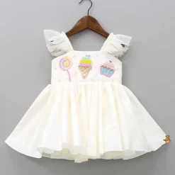 Fashion Off White Candies Embroidered Dress With Contrasting Pink Head Band Dresses & Sets | Dresses