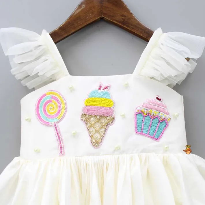Fashion Off White Candies Embroidered Dress With Contrasting Pink Head Band Dresses & Sets | Dresses
