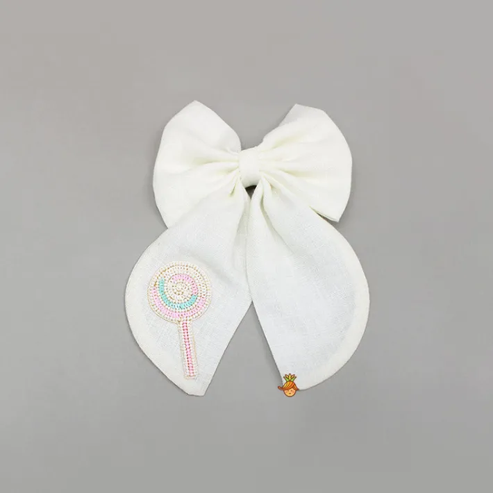 New Off White Candy Embroidered Bowie Hair Clip Hair Accessories | Hair Clips