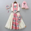 New Off White Cow Printed Top And Lehenga With Net Dupatta And Mukut Ethnic Wear | Lehengas & Ghagras