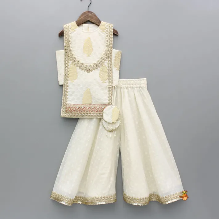 Discount Off White Embroidered Embellished Top And Palazzo Ethnic Wear | Palazzos & Shararas