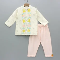 Best Off White Embroidered Kurta And Pyjama BOY Indian Ethnic Wear | Ethnic Sets