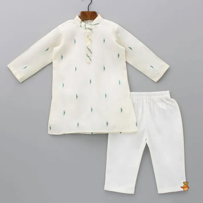 Outlet Off White Embroidered Kurta With Pyjama BOY Indian Ethnic Wear | Ethnic Sets