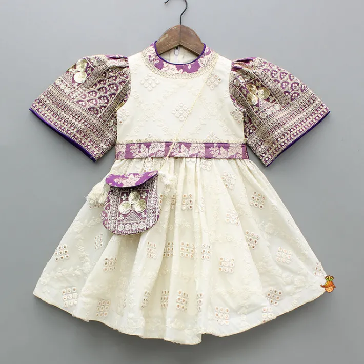 Discount Off White Embroidered Kurti With Sling Bag Ethnic Wear | Kurtis & Jumpsuits