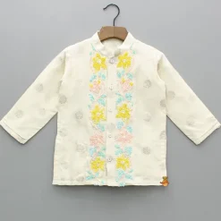 Best Off White Embroidered Kurta And Pyjama BOY Indian Ethnic Wear | Ethnic Sets