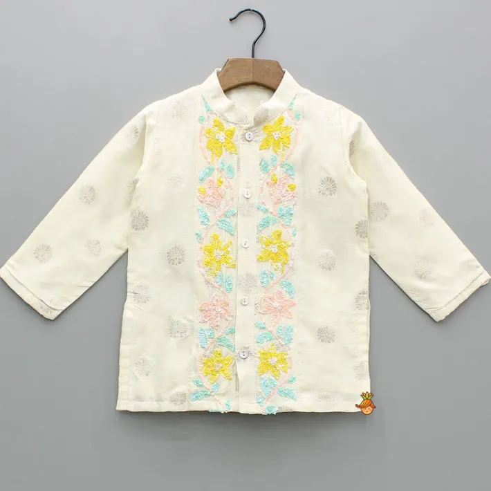 Best Off White Embroidered Kurta And Pyjama BOY Indian Ethnic Wear | Ethnic Sets