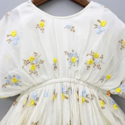Best Off White Embroidered Ruffled Hem Dress Dresses & Sets | Dresses