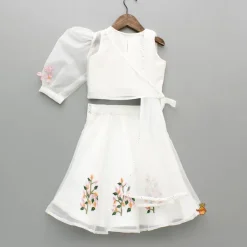 Outlet Off White Embroidered Top With Attached Dupatta And Half Jacket With Lehenga Ethnic Wear | Lehengas & Ghagras