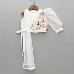 Outlet Off White Embroidered Top With Attached Dupatta And Half Jacket With Lehenga Ethnic Wear | Lehengas & Ghagras