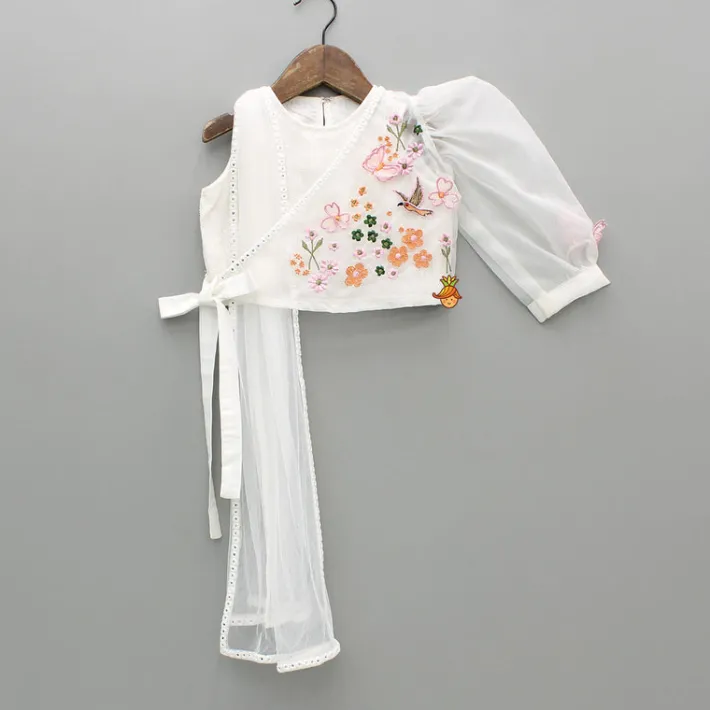 Outlet Off White Embroidered Top With Attached Dupatta And Half Jacket With Lehenga Ethnic Wear | Lehengas & Ghagras