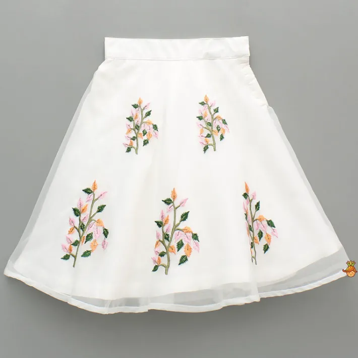 Outlet Off White Embroidered Top With Attached Dupatta And Half Jacket With Lehenga Ethnic Wear | Lehengas & Ghagras