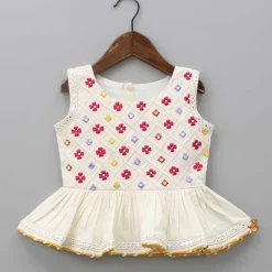 Fashion Off White Faux Mirror Work Top And Flared Palazzo Twinning Sets | Ethnic Wear