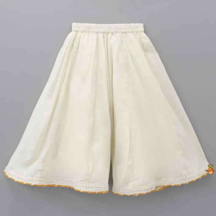 Fashion Off White Faux Mirror Work Top And Flared Palazzo Twinning Sets | Ethnic Wear