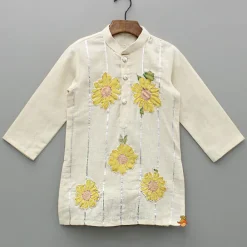 Best Off White Floral Printed Embroidered Kurta And Pyjama BOY Twinning Sets | Indian Ethnic Wear