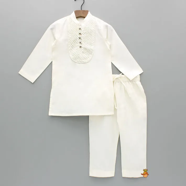 Hot Off White Gota Lace Detailed Kurta And Pyjama BOY Twinning Sets | Indian Ethnic Wear