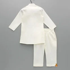 Hot Off White Gota Lace Detailed Kurta And Pyjama BOY Twinning Sets | Indian Ethnic Wear