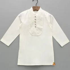 Hot Off White Gota Lace Detailed Kurta And Pyjama BOY Twinning Sets | Indian Ethnic Wear