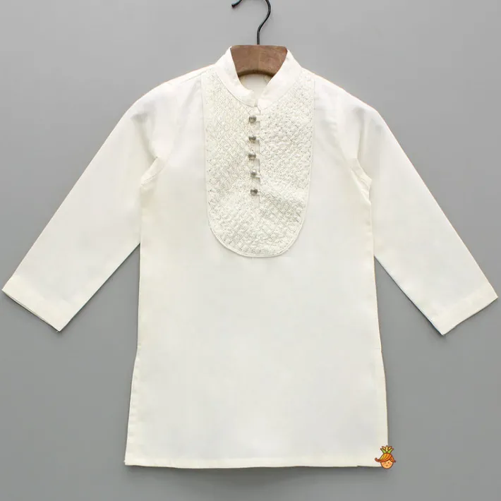 Hot Off White Gota Lace Detailed Kurta And Pyjama BOY Twinning Sets | Indian Ethnic Wear