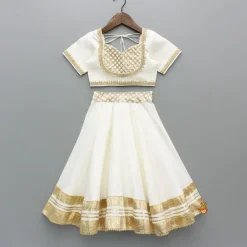 Online Off White Gota Lace Detailed Top And Lehenga With Dupatta Ethnic Wear | Lehengas & Ghagras