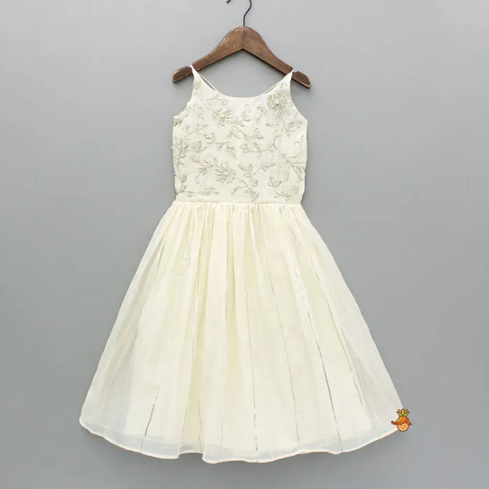 Online Off White Gota Lace Embroidered Strappy Kurti Ethnic Wear | Kurtis & Jumpsuits