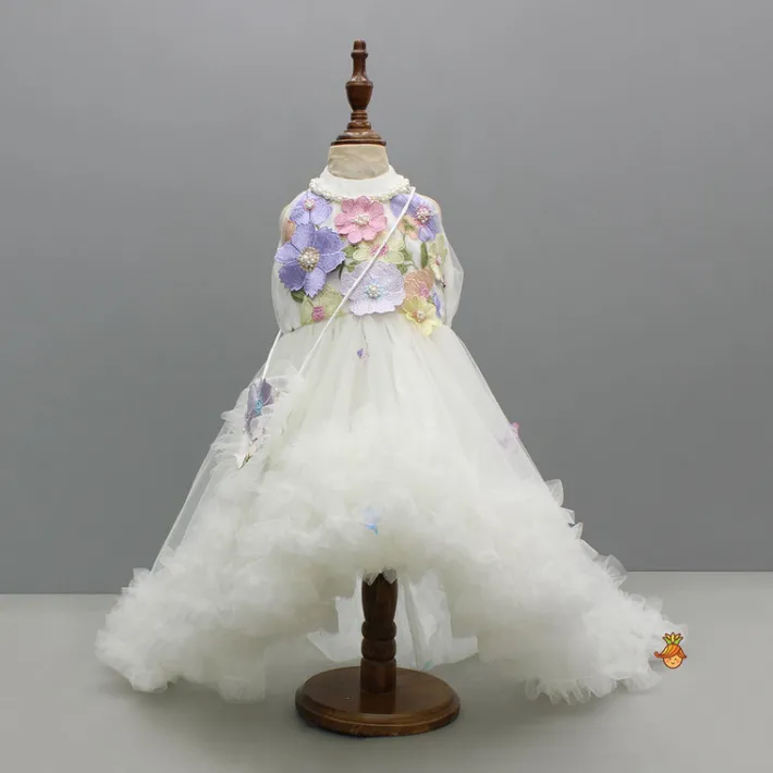 Fashion Off White Halter Neck Embellished Trial Dress With Sling Bag Dresses & Sets | Dresses