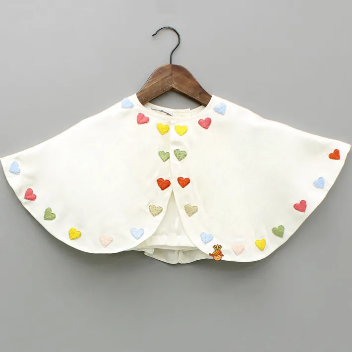 Best Off White Heart Embroidered Cape Attached Top And Flared Lehenga Ethnic Wear | Lehengas & Ghagras