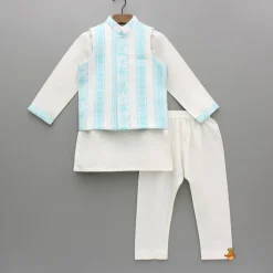 Outlet Off White Kurta And Jacket With Pyjama BOY Indian Ethnic Wear | Ethnic Sets