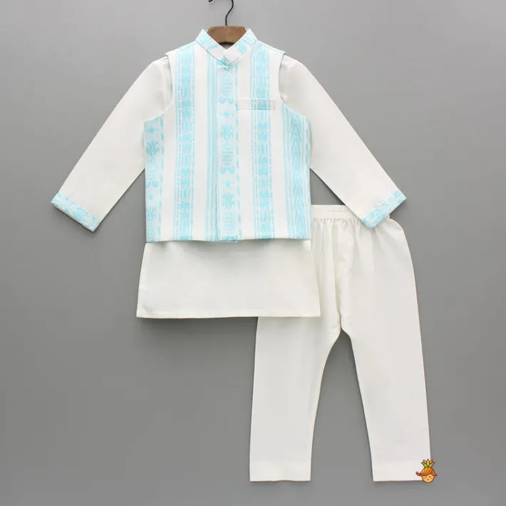 Outlet Off White Kurta And Jacket With Pyjama BOY Indian Ethnic Wear | Ethnic Sets