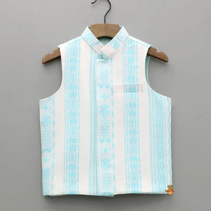 Outlet Off White Kurta And Jacket With Pyjama BOY Indian Ethnic Wear | Ethnic Sets