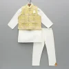 Sale Off White Kurta With Embroidered Jacket And Pyjama BOY Indian Ethnic Wear | Ethnic Sets
