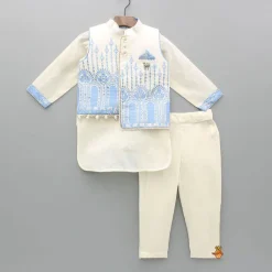 Hot Off White Kurta With Embroidered Stylish Jacket And Pyjama BOY Twinning Sets | Indian Ethnic Wear