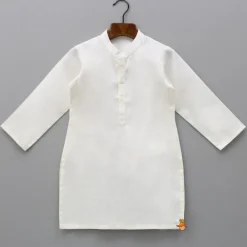 Discount Off White Kurta With Embroidered Pink Jacket And Pyjama BOY Twinning Sets | Indian Ethnic Wear