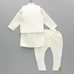 New Off White Kurta With Exquisite Embroidered Jacket And Churidar BOY Indian Ethnic Wear | Ethnic Sets