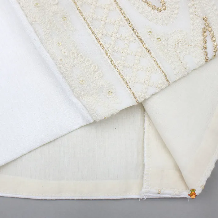 New Off White Kurta With Exquisite Embroidered Jacket And Churidar BOY Indian Ethnic Wear | Ethnic Sets