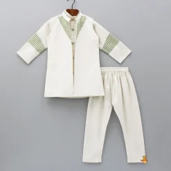Online Off White Kurta With Front Open Jacket And Churidar BOY Indian Ethnic Wear | Ethnic Sets