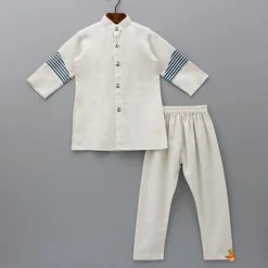 Online Off White Kurta With Front Open Jacket And Churidar BOY Indian Ethnic Wear | Ethnic Sets