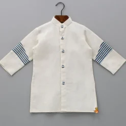 Online Off White Kurta With Front Open Jacket And Churidar BOY Indian Ethnic Wear | Ethnic Sets