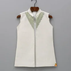 Online Off White Kurta With Front Open Jacket And Churidar BOY Indian Ethnic Wear | Ethnic Sets
