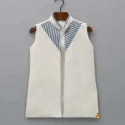 Online Off White Kurta With Front Open Jacket And Churidar BOY Indian Ethnic Wear | Ethnic Sets