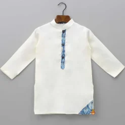 Sale Off White Kurta With Stylish Hem Jacket And Pyjama BOY Twinning Sets | Indian Ethnic Wear