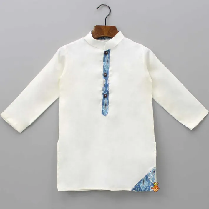 Sale Off White Kurta With Stylish Hem Jacket And Pyjama BOY Twinning Sets | Indian Ethnic Wear
