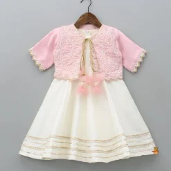 Fashion Off White Kurti With Pink Organza Jacket Ethnic Wear