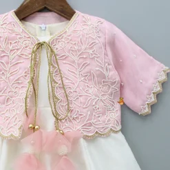 Fashion Off White Kurti With Pink Organza Jacket Ethnic Wear