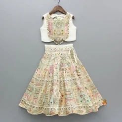 Sale Off White Multicolour Embroidered And Embellished Top With Lehenga Ethnic Wear | Lehengas & Ghagras