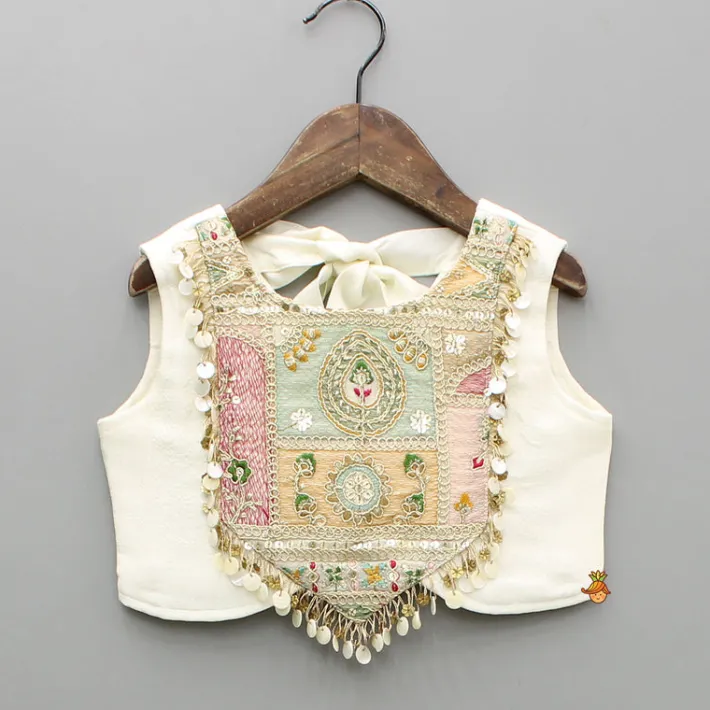 Sale Off White Multicolour Embroidered And Embellished Top With Lehenga Ethnic Wear | Lehengas & Ghagras