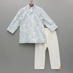 Best Off White Printed Embroidered Kurta And Pyjama BOY Indian Ethnic Wear | Ethnic Sets
