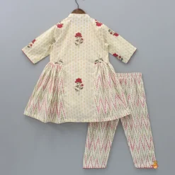 Sale Off White Printed Top With Front Tie-Up Knot Jacket And Pant Ethnic Wear | Churidars & Salwars