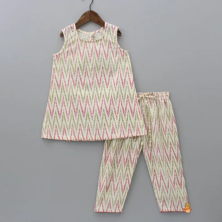 Sale Off White Printed Top With Front Tie-Up Knot Jacket And Pant Ethnic Wear | Churidars & Salwars