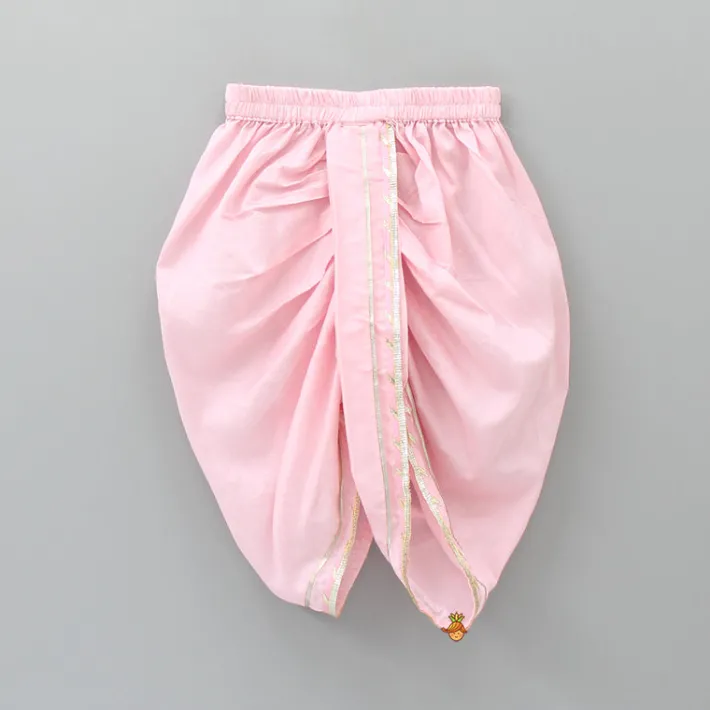 Clearance Off White Tie Up Angarkha Kurta And Dhoti With Pink Mukut BOY Indian Ethnic Wear | Ethnic Sets