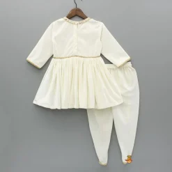 Best Off White Velvet Lace Detailed Kurti And Tulip Dhoti With Net Dupatta Ethnic Wear | Dhotis & Patialas